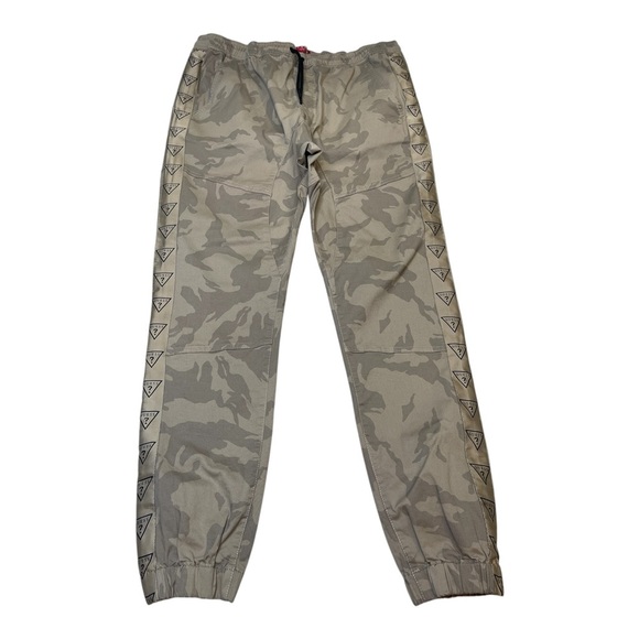 Guess Logo Stripe Khaki Tan Jogger Pants Men’s Size Large - Picture 1 of 13